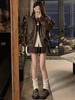 Women's Retro Brown Leather Motorcycle Jacket - Short, Loose Fit, Korean Style for Spring and Autumn, Small Size