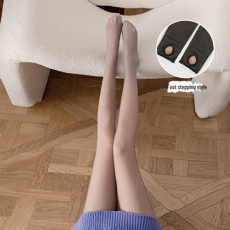 Γκρι Διαφανές Εφέ Κολάν, Συν Βελούδο, Ενιαίο Κολάν για Γυναίκες - Ζεστό Φθινοπωρινό/Χειμωνιάτικο Ρούχο