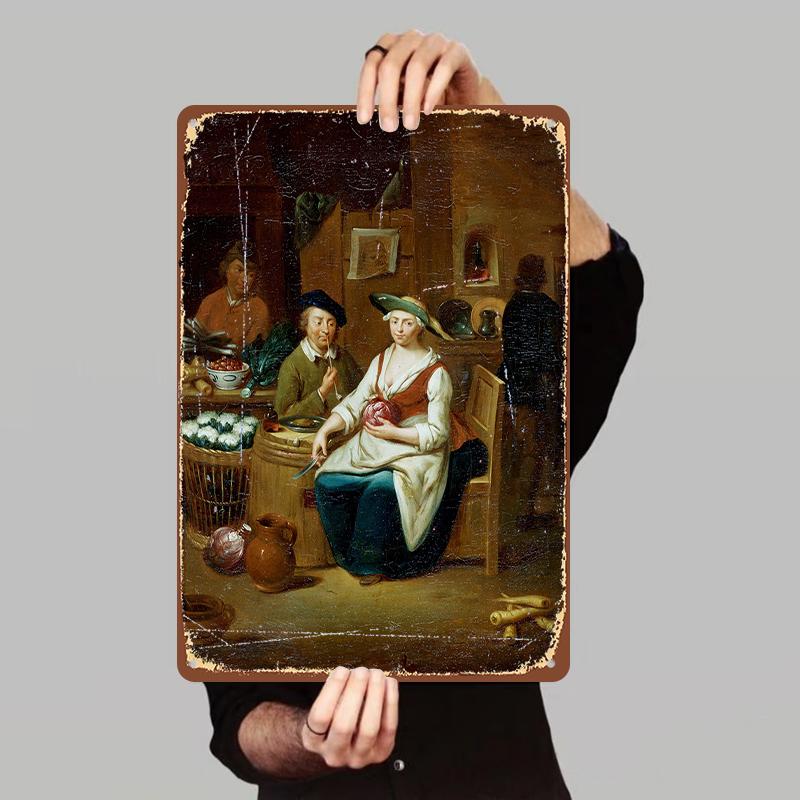 

Vintage European Kitchen Scene Metal Wall Art Classic Oil Painting Style Home Decor 7.9x11.8In(20x30cm)