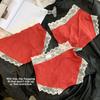 Ladies Spring and Autumn Lace Benming Year Red 10A Extended Antibacterial Crotch Mid Waist Panties