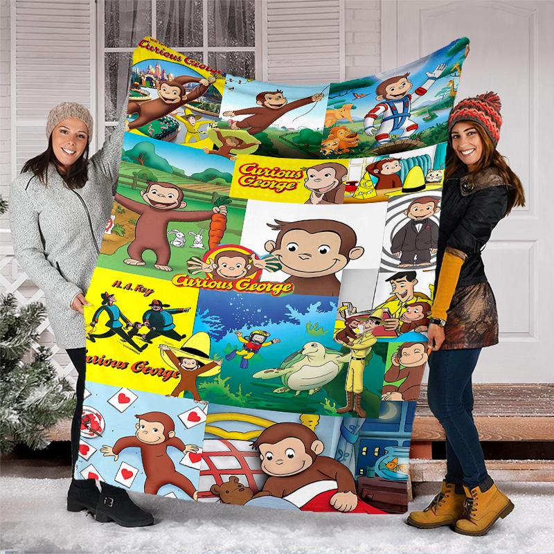 1pc Curious George8 Theme Blanket - Digital Print, Polyester, Cozy for All Seasons, Perfect for Outdoor, and Travel