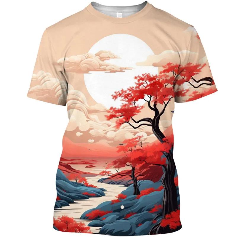 Ny Sommer Y2k T-skjorte Kunst T-skjorte Koreansk Populær Klær Topp 3D-trykk Grafisk T-skjorte Landskap Kortermet T-skjorte Herreklær