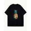 Oversized T Shirt Dress Black Colorful Pineapple Print Casual Summer Wear