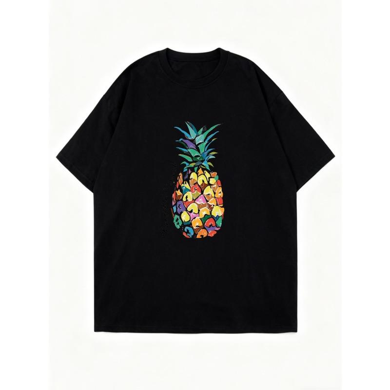 Oversized T Shirt Dress Black Colorful Pineapple Print Casual Summer Wear