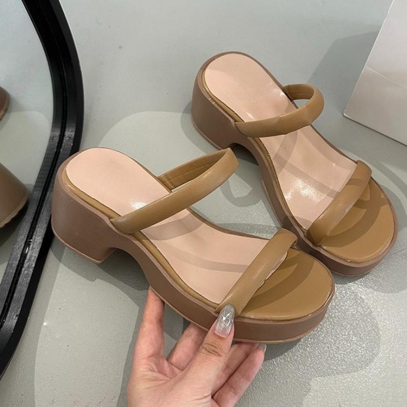 Heightened Platform Sandals for Women Spring and Summer New Style with Skirt French Sandals Block Heel Flip Slippers