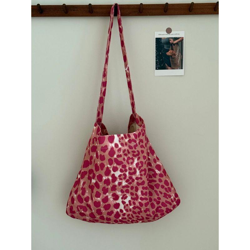 

Special-Interest Design Leopard Print Canvas Bag Women 2025 New Arrival Lazy Relaxed Feeling Satchel Shopping Bag Shoulder Messenger Bag Pink