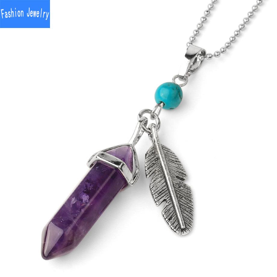 Kristall vielseitige beliebte sechseckige Pyramide Naturstein Feder Anhänger Kugel Halskette