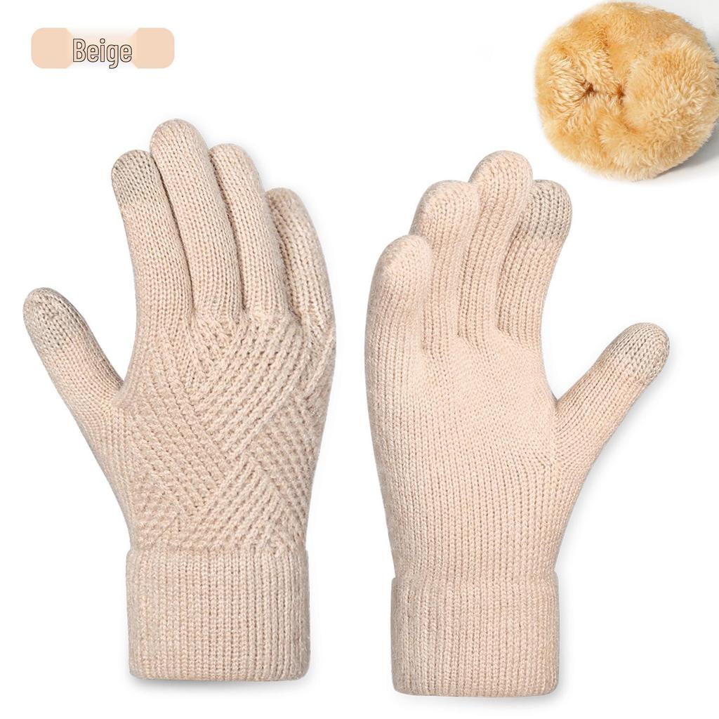 Warm Knit Touchscreen Gloves for Women - Windproof, Double-Layer Winter Cycling & Office Cold Protection