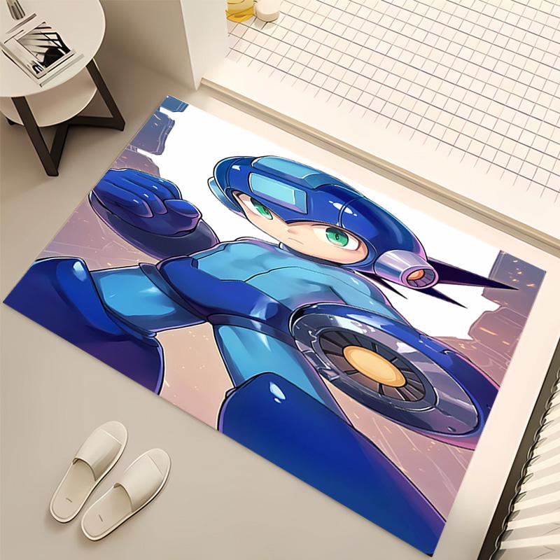 1pc Cartoon Rockman Game Megaman Print Area Rug - Soft, Washable Non-Slip Indoor Mat, Living Room, Home Office Decorative Rug,Office Decorative