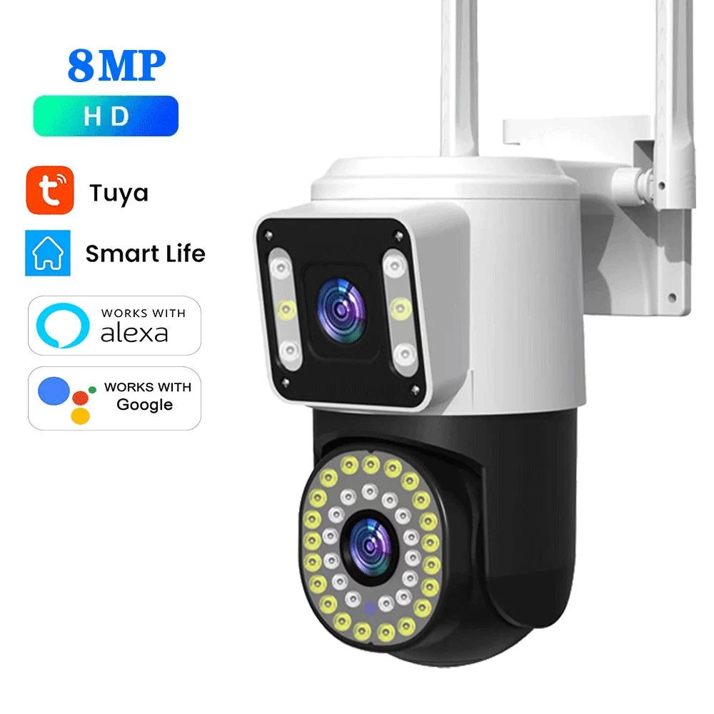 4K 8MP Wifi Surveillance Camera Tuya Dual Lens 10X Digital Zoom AI Human Detect Cam Wireless Outdoor Security PTZ IP Cameras