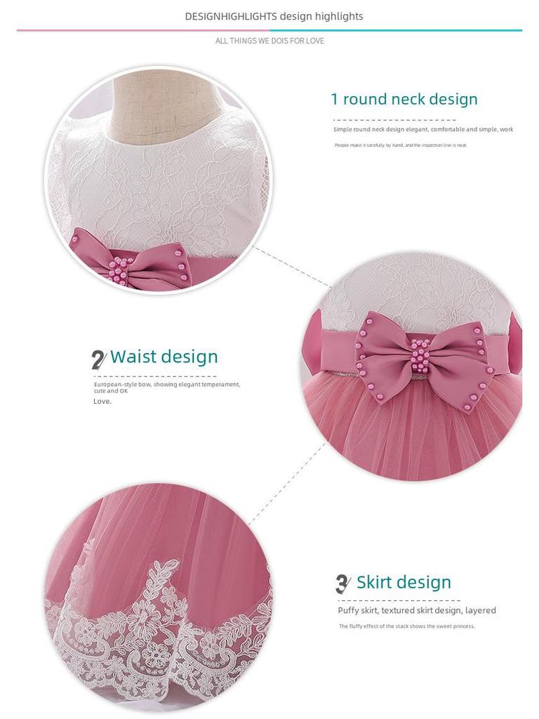 Children's Lace Long Sleeve Puff Dress - Baby's 1st Birthday/Baptism Gift for Girls 2025
