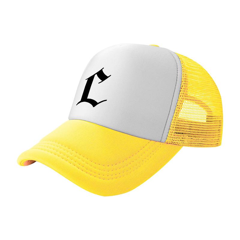 L Logo Mesh Trucker Hat White Black Ventilated Baseball Cap Stylish Casual Outdoor Wear Breathable Design