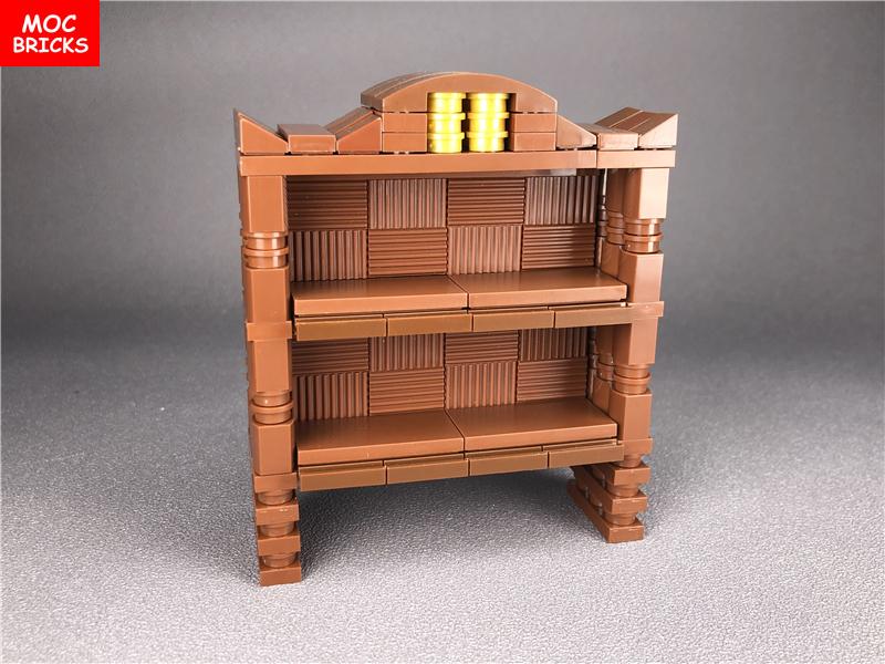 Non-Toxic Set Moc Bricks Diy Brown Classical Desk And Chair And Bookshelf Building Blocks Assembled Toys For Children Kids Xmas Gifts