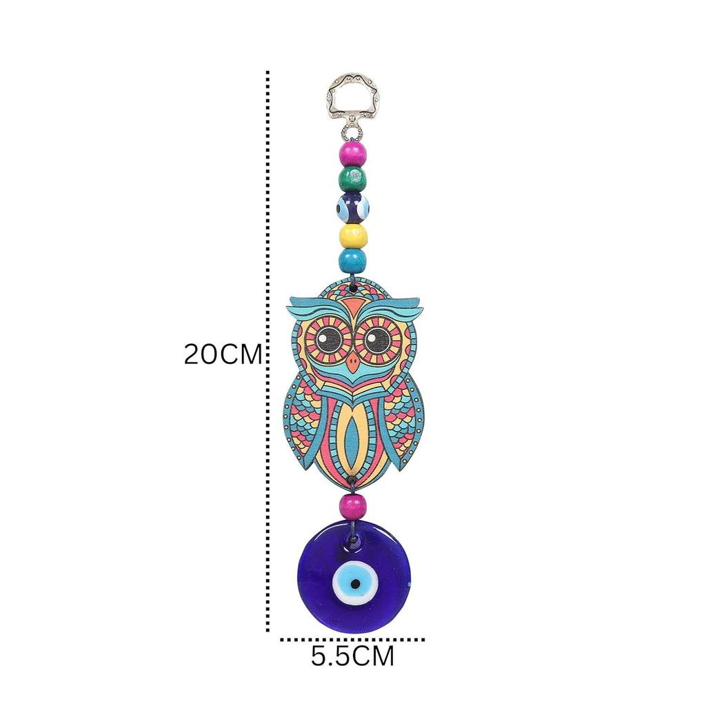 Evil Eye Hanging for Good Luck Prosperity Zodiac Success Health Wealth Office Home Decor & Car (Owl MDF & Glass) (OWLM)