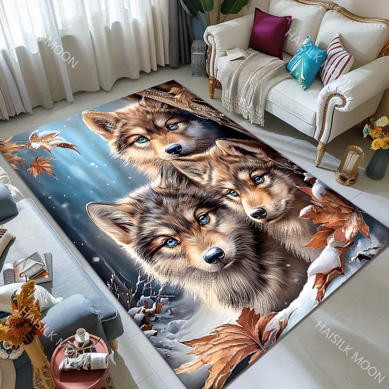 1PC Fox peeking in snowy autumn forest Print Carpet for Living Room Bedroom Sofa Home Decor Rus Non-slip Floor Mat Luxury Gift