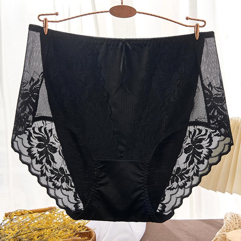 Plus Size Sexy Lace Seamless Panties High-Rised Mesh Briefs Soft Breathable Underpants Lightweight Underwear
