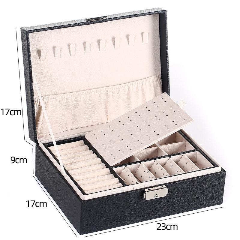 Double-Layer Leather Jewelry Box with Lock for Earrings and Handcrafted Accessories
