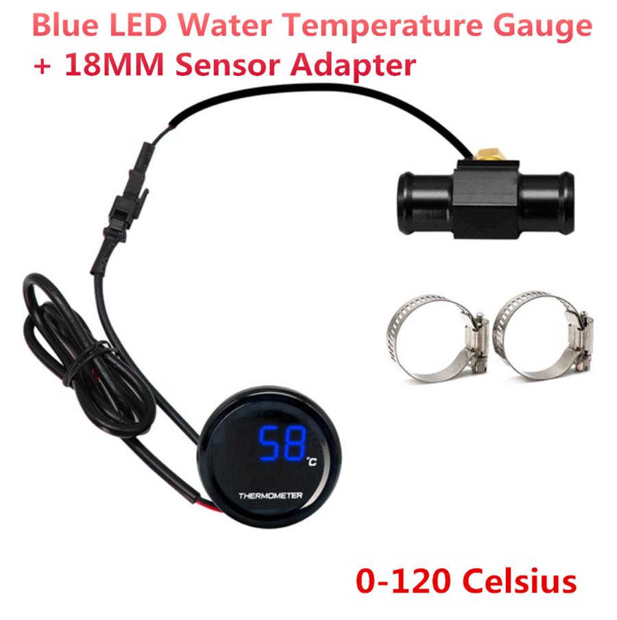 Universal Motorcycle Thermometer Instruments Water Temp Temperature LED Digital Display Gauge Meter With 18mm Temp Temperature Sensor Adapter