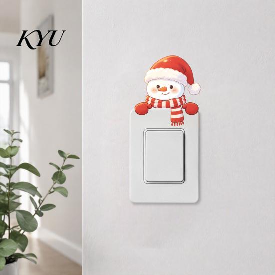 Small Holiday Gift Christmas Snowman Switch Stickers, PVC Waterproof Light Decals for Square Power Switches & Adhesive Plate Socket Panels, Removable