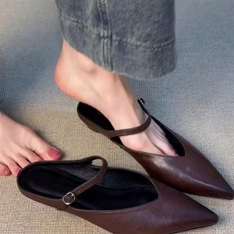 Модные женские шлепанцы с острым носком повседневные туфли-слингбэки удобная обувь для ходьбы женские сандалии тренд лета 2025 брендовые ретро женские zapatos 35 3545₽