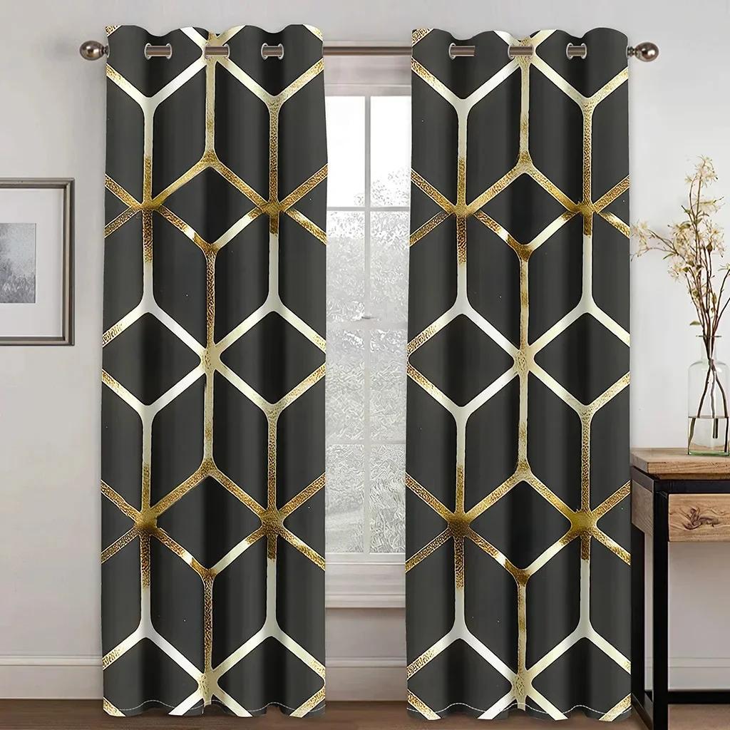 3D Luxury Black Gold Geometric Custom CheapWindow Curtains Blinds For Living Room Kids Bedroom Bathroom Kicthen Door Home Decor2