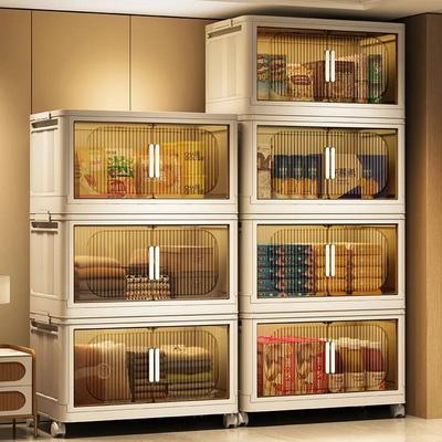 Large Capacity Organizer Cabinet Double Door Open Storage Box with Lid Wheels Stackable Foldable Snacks Sorting Wardrobe Bins