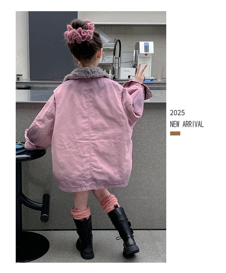 Girls' Thick Purple Fleece-Lined Parka - Autumn/Winter 2025 Fashion for Big Kids