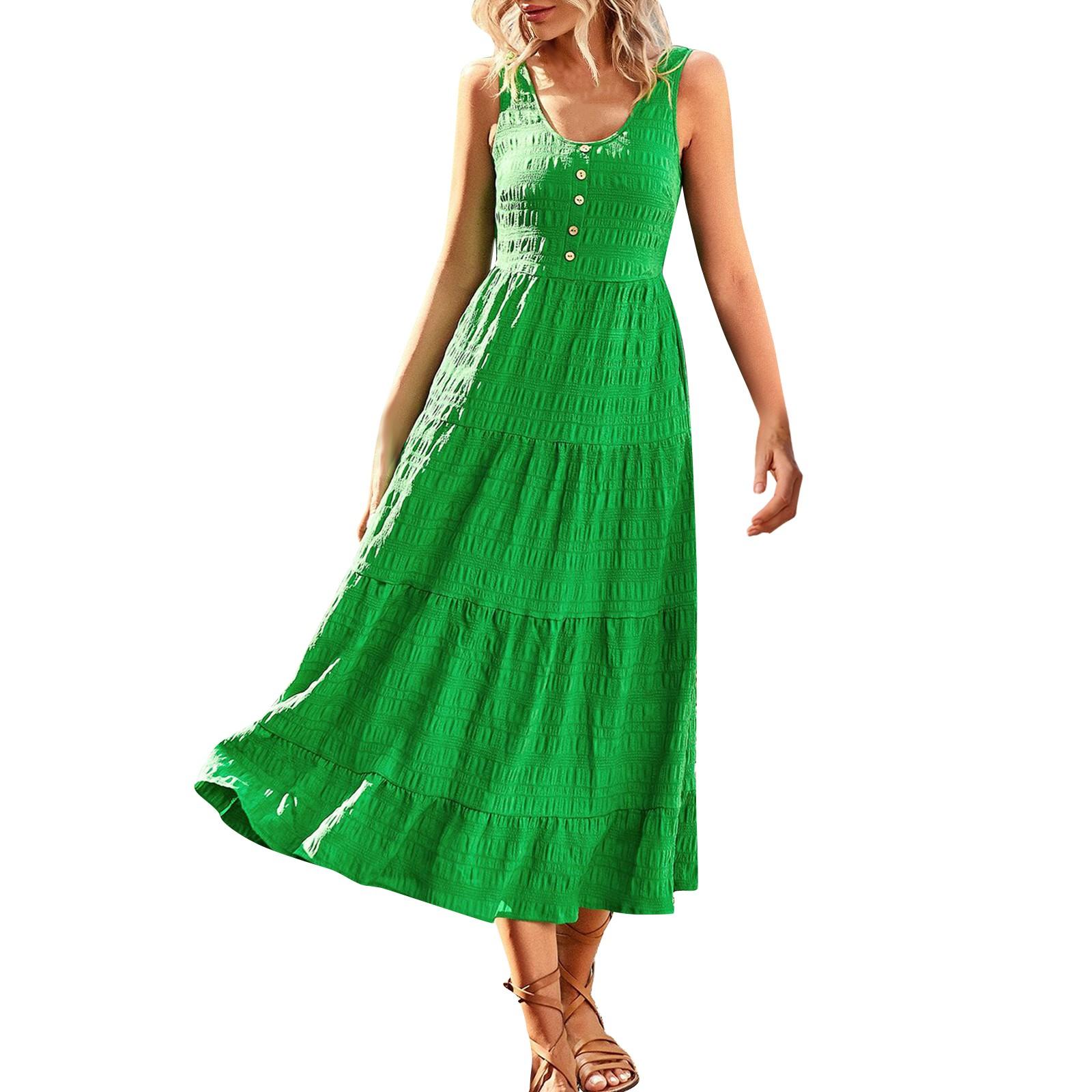 

Женские повседневные летние платья, однотонные платья-майки без рукавов, расклешенные сарафаны миди, длинные L зелёный