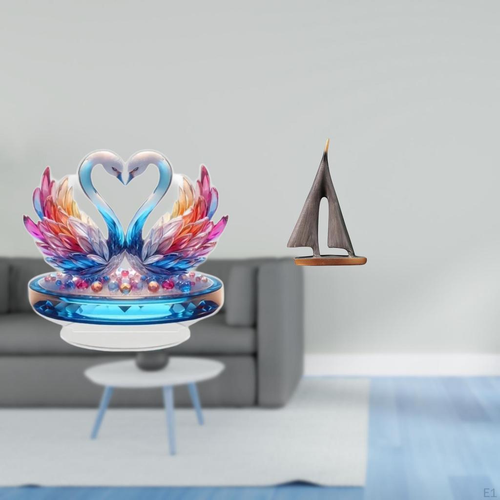 Acrylic Swan Sculpture Table Centerpiece And Sailing Boat Statue Decorative Art Figurine for Office