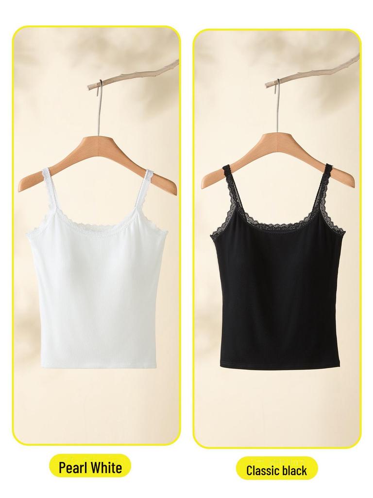 Women's Summer Lace Cotton Camisole with Chest Pads - Thin, Sexy, Versatile Top