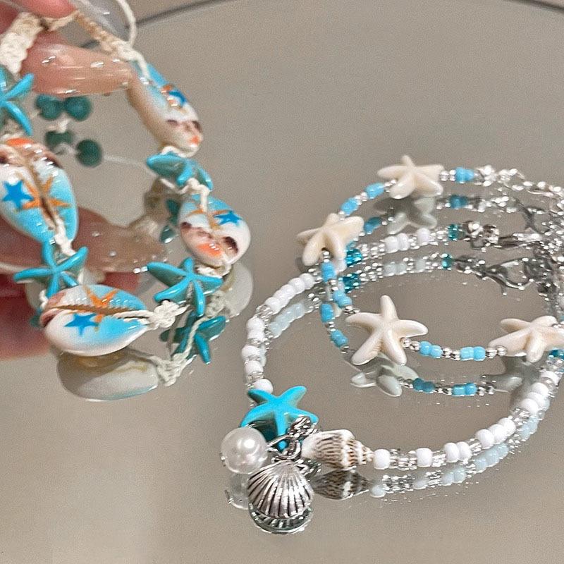 Seaside vacation~ blue shell starfish bracelet women's island beaded accessories bracelet new stacked jewelry