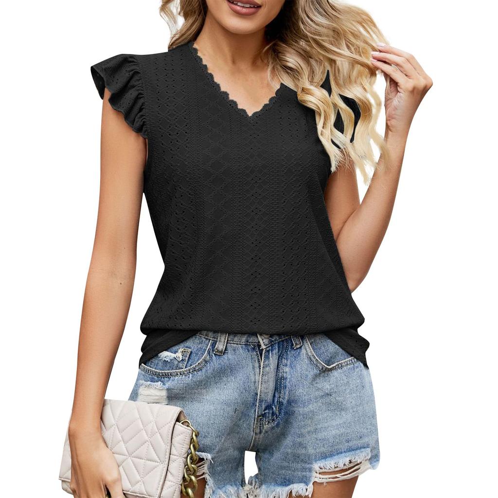 Women's V-neck T-shirt Casual, Fashionable, Sexy, Comfortable Solid Color V-neck Hole Cool Loose Short Sleeve Tops