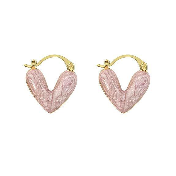 Серьги-кольца в форме сердца для женщин. Серьги-сердечки с эмалью. Гипоаллергенные — фото 6