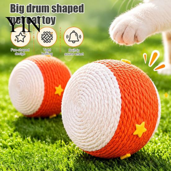 Interactive Pet Toys Cat Scratching Ball, Drum Shaped Paper Rope Indoor Exercise Toy Rolling Ball for Cats to Scratch, Pat, Bite Natural Material