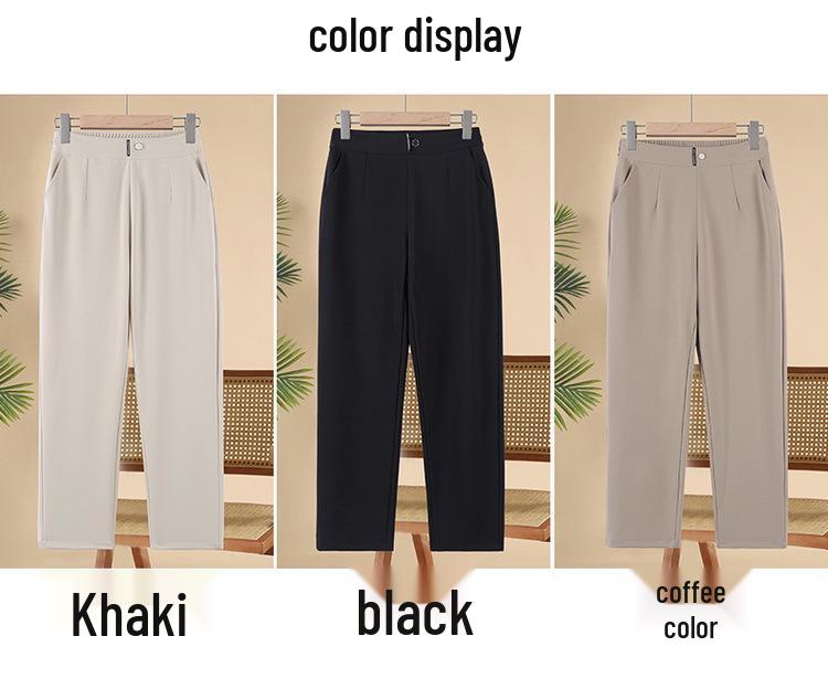 Spring Elastic Waist Straight-Leg Pants for Middle-Aged Women - Casual and Stylish