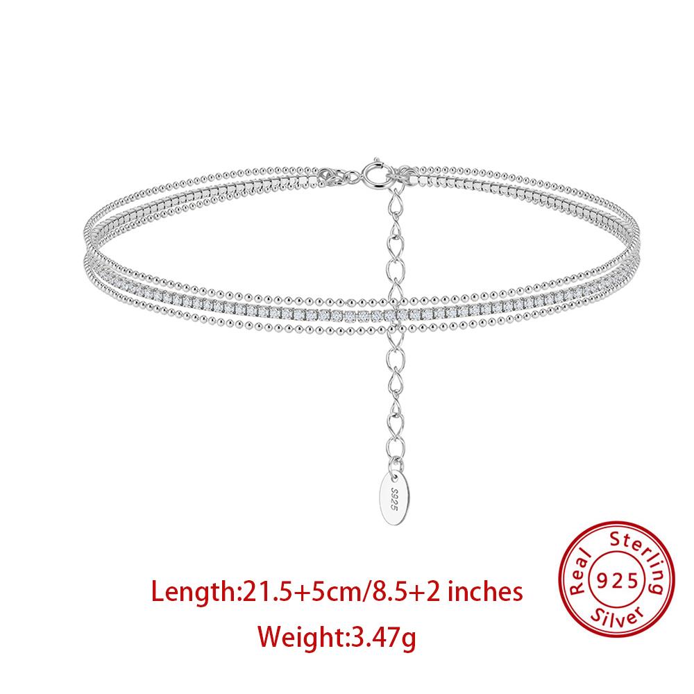 Effie Queen 925 Sterling Silver Dainty 2mm Tennis Anklet Beach Summer Layered Chain Foot Bracelet CZ Jewelry Accessories SA103