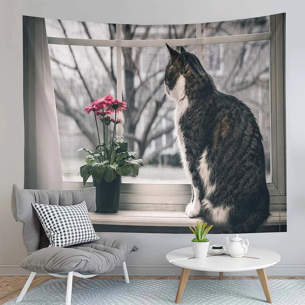 Nature Plant Tapestry Yellow Flowers Tapestry White Minimalist Tapestry Wall Hanging Tapestries Art Living Room Bedroom Dorm
