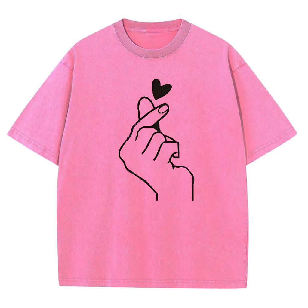 Men’s and Women’s Harajuku Graphic T-Shirt Love Heart Print Ulzzang Korean Style Tops Oversized Tee Short Sleeve
