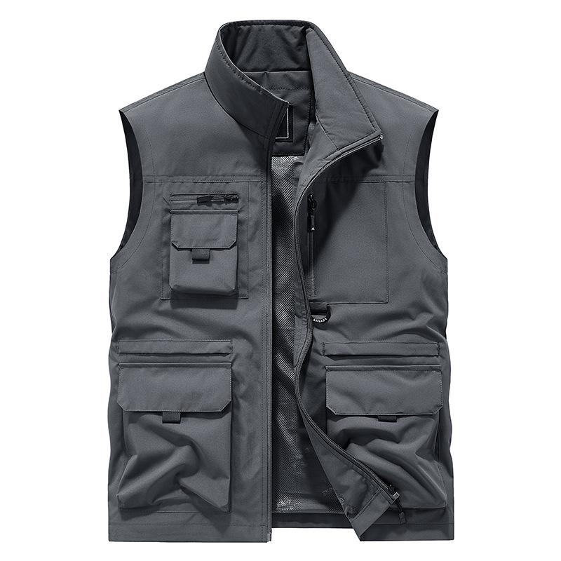 Men s Outdoor Quick-Dry Multi-Pocket Vest with Stand Collar - Plus Size Available 2XL