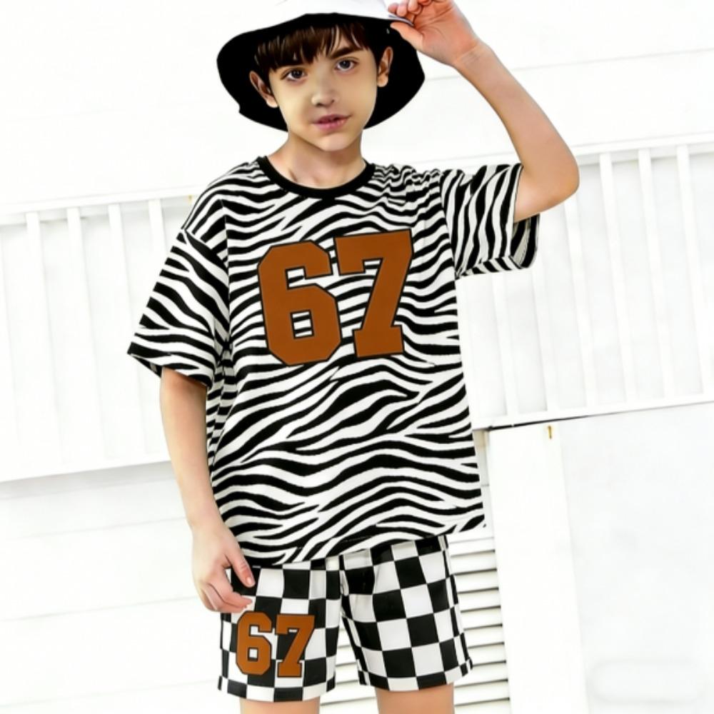 Zebra Colored Multicolored 67 Printed Kids T-shirt and Shorts 2 Piece Set Summer Casual Outfit for Boys and Girls Kids Clothing