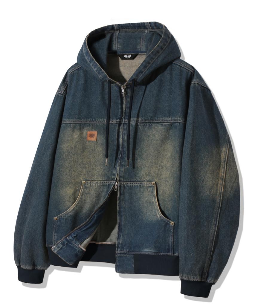 Trillion Vintage Washed Denim Work Hoodie Zip-Up_Vintage Blue