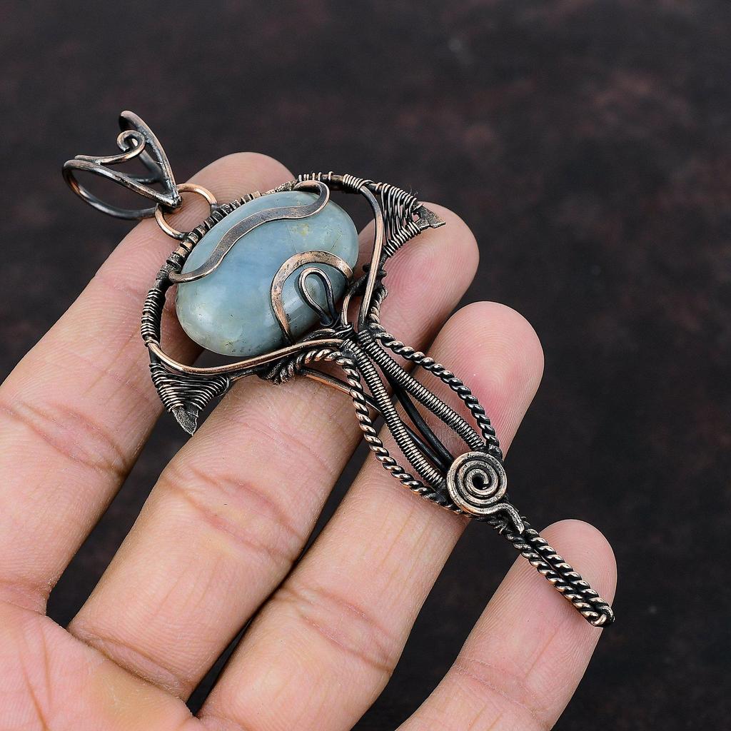 Aquamarine Pendant Copper Wire Wrapped Pendant Designer Pendant Brand New Pendant Copper Jewelry Gemstone Pendant Handmade Jewelry For Gift