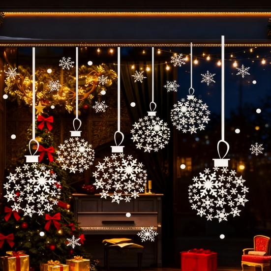 Świąteczne Naklejki na Okno Płatki Śniegu Duże Białe Naklejki na Okno Płatki Śniegu Zimowe Naklejki PCV na Szkło Dekoracja Świąteczna Wewnętrzna