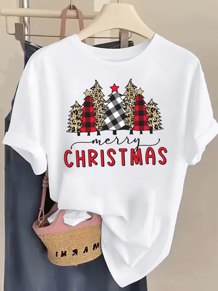 (Asian Size) watercolor trend Tee Top Christmas Festival New Year Clothing T Shirt Women Fashion Print Female Woman Short Sleeve Graphic T-shirts