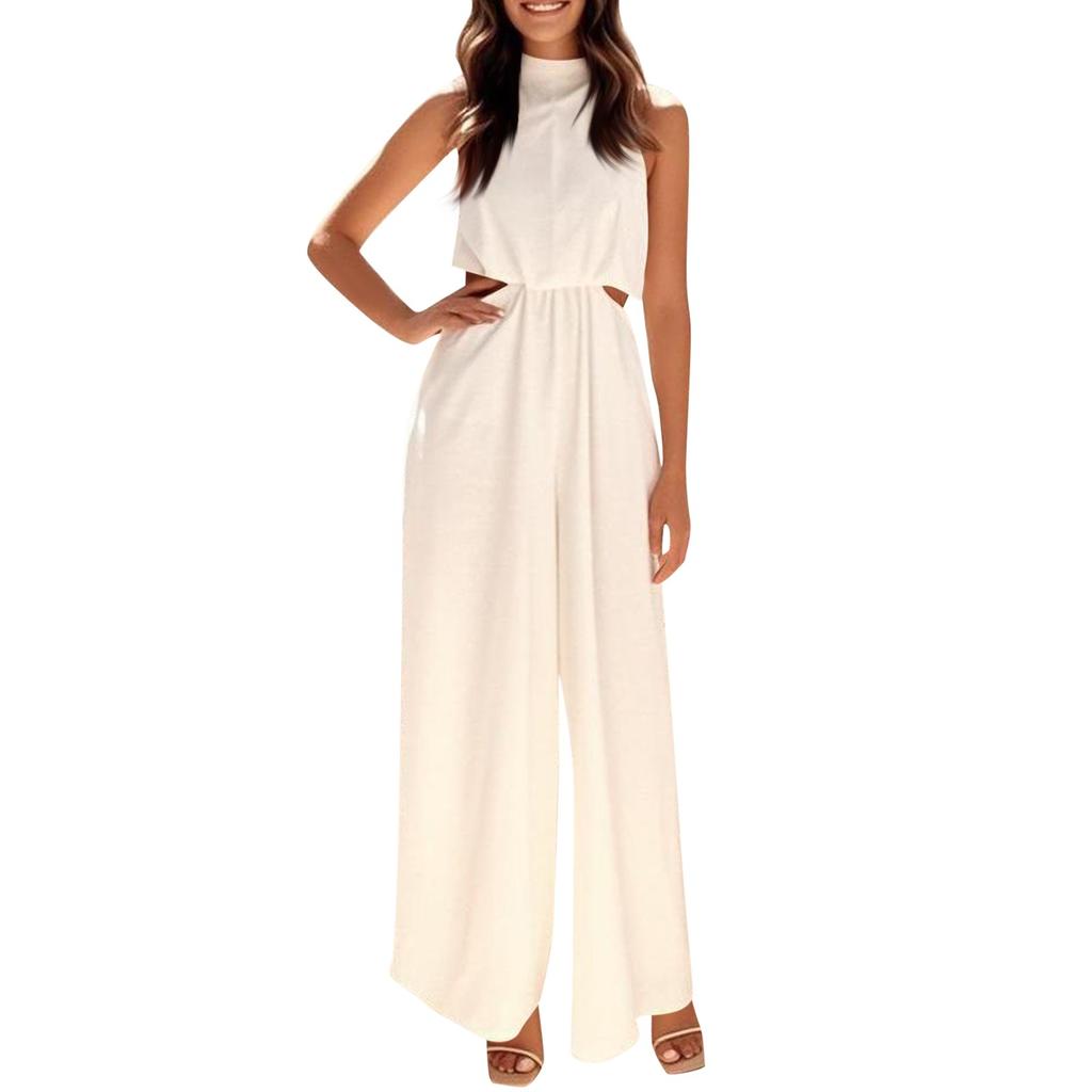 Women's Summer Vacation Fashion Solid Color Jumpsuit Wide-leg Pants