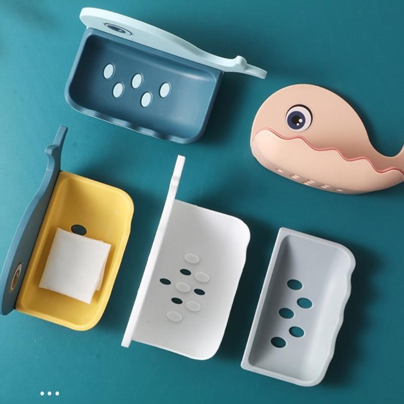 Modern Whale Shape Soap Holder For Bathroom Adhesive Mounting No Tools Required Plastic Waterproof Shelf Soap Dish