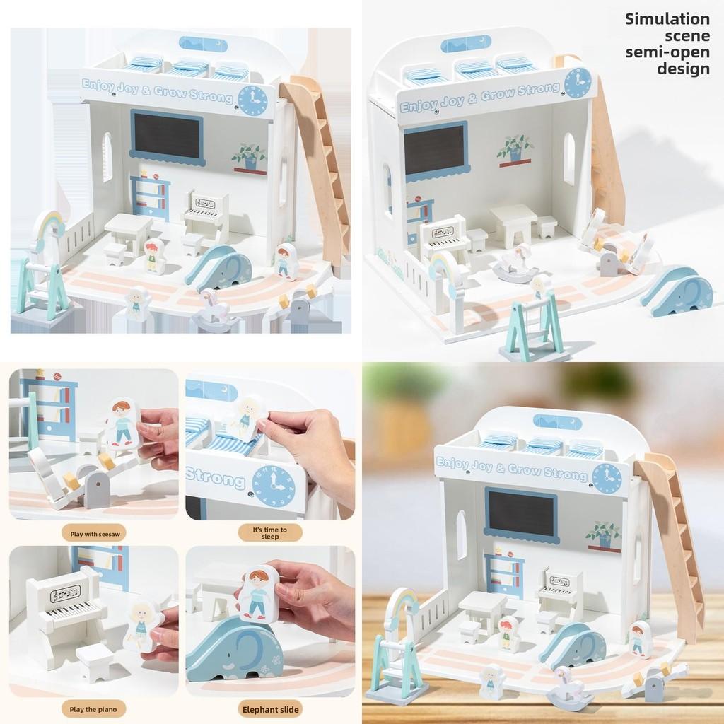 Wooden Children Toy Playground Scene Interactive Elements Hand Coordination Eye