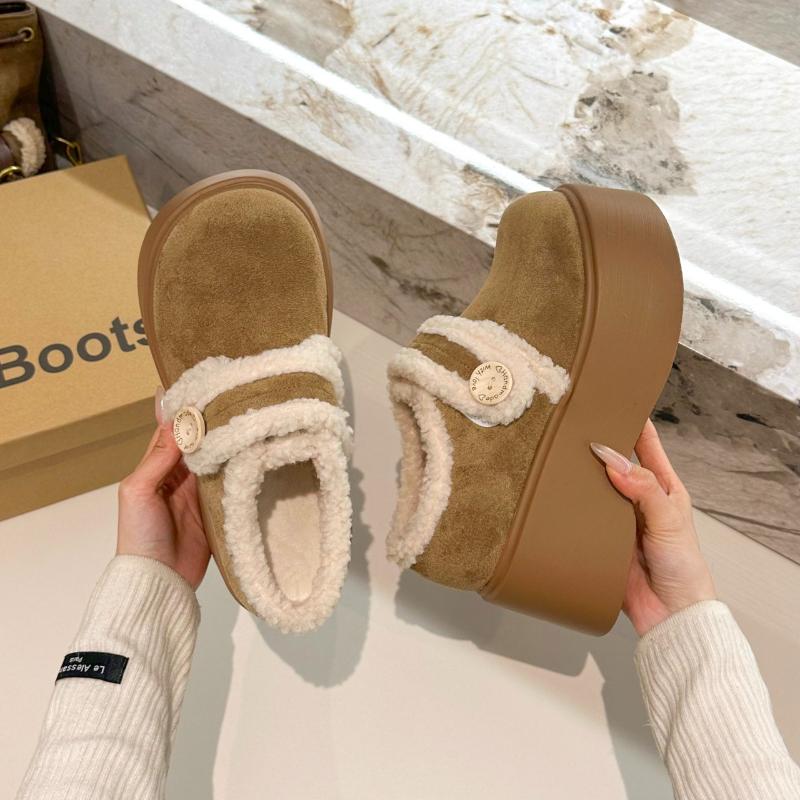 Slip On Fur Lining Women Chunky Loafer Shoes Concise Round Toe Footwear Autumn Winter Warm Cotton Ladies Height Increase Shoes 35 5350₽