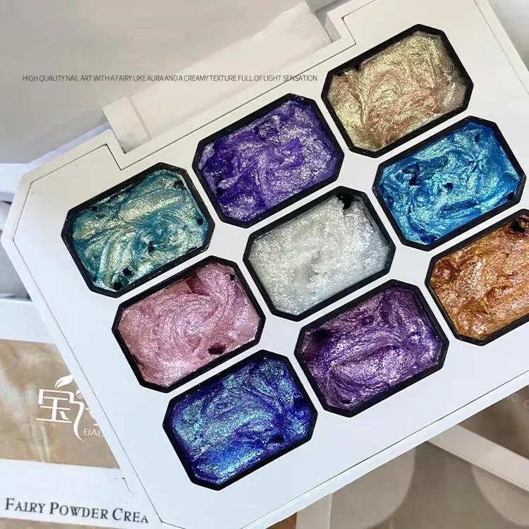9 Grid Nail Solid Pigment Nail Art Decor Watercolor Manicure Metallic Paint Draw Chrome Glitter Powder Flowers Nails Fairy Power