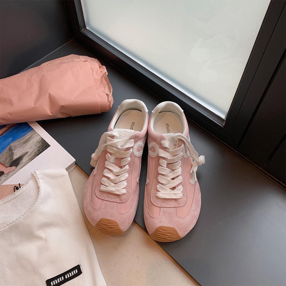 

Версия из коровьей кожи виноградной матери, та же кожаная повседневная спортивная обувь, наклонная голова контрастная цветная вставка на шнуровке немецкие тренировочные туфли, женские 40